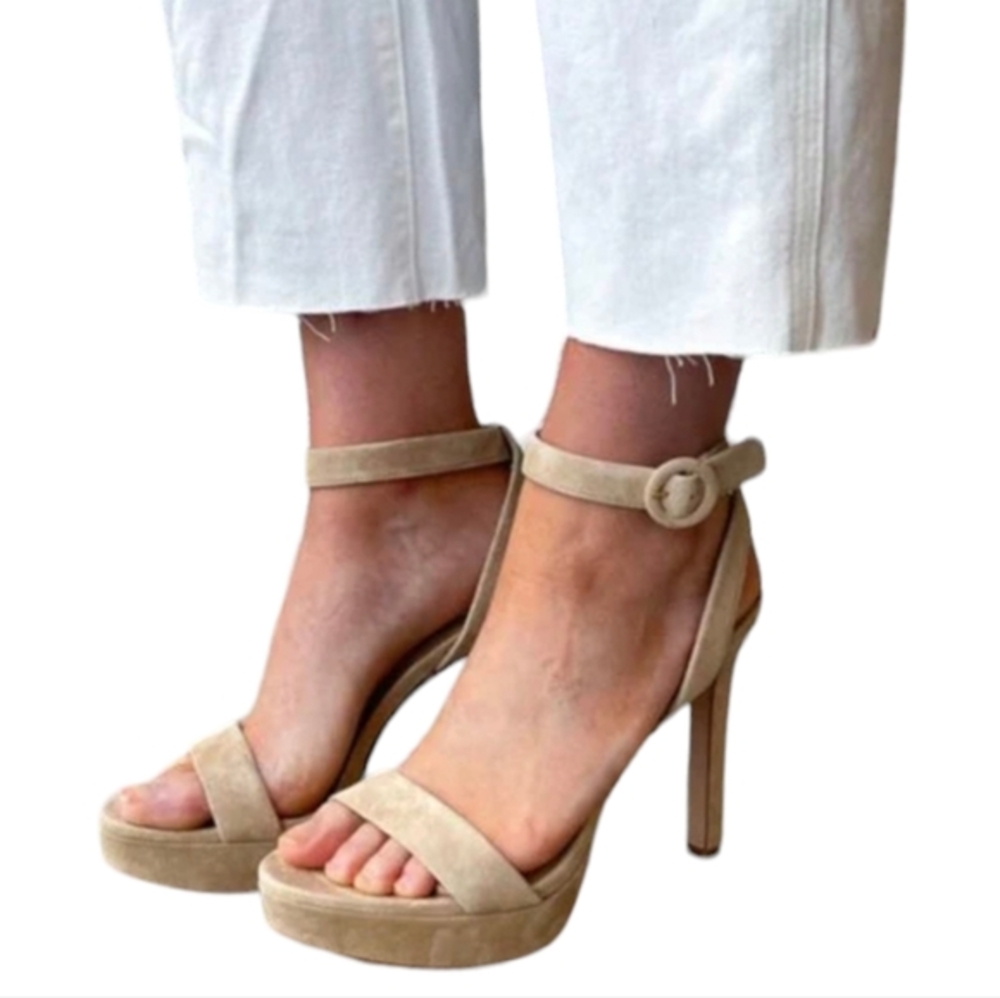 Veronica Beard Darcelle Tan Suede Platform Party Sexy Heels Sandals Size 9